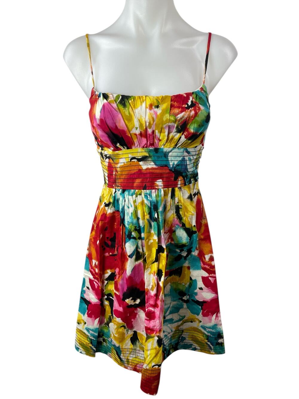 B Darlin Multicolor Watercolor Floral Sleeveless Mini Cami Flare A-Line Dress S